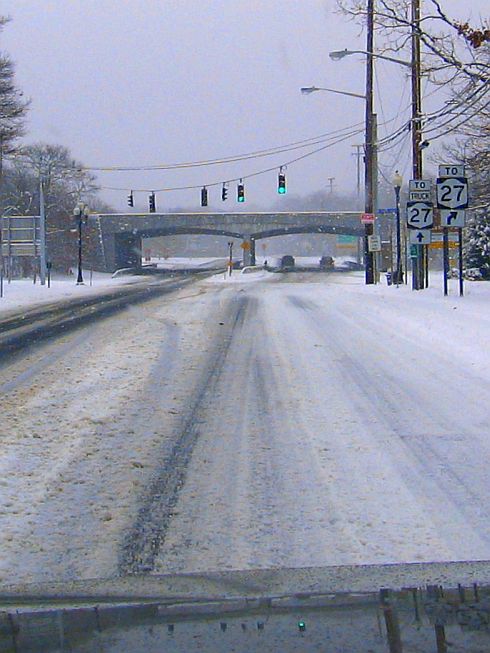 In the driver’s seat on a snowy road